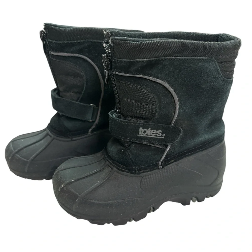 Totes Travis Black Snow Boot Leather Upper Preowned Boys Size 11